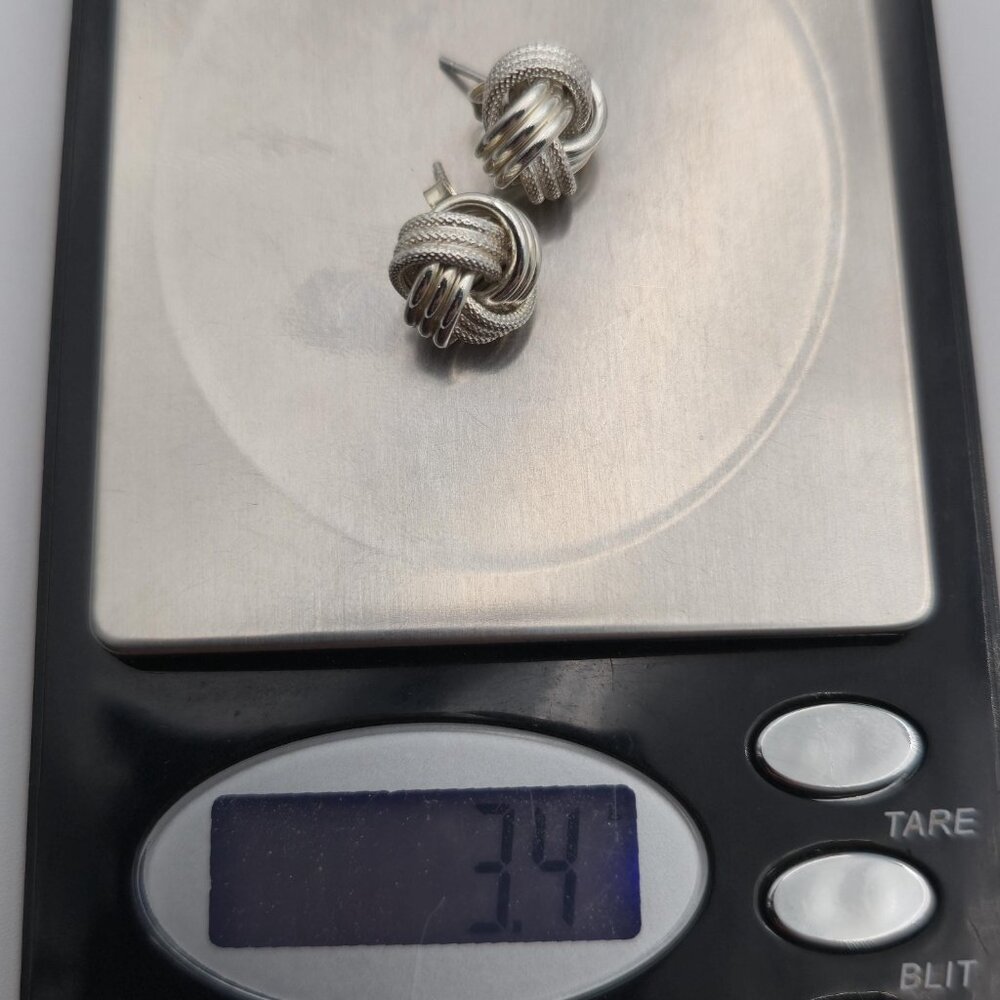 Sterling Silver Solid Textured Knot Stud Earrings… - image 6